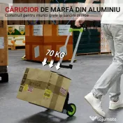 HOMCOM Cărucior Portbagaj Pliabil Capacitate 70 kg cu Mâner Telescopic din Aluminiu, Argintiu | Aosom Romania