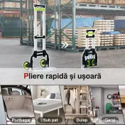 HOMCOM Cărucior Portbagaj Pliabil Capacitate 70 kg cu Mâner Telescopic din Aluminiu, Argintiu | Aosom Romania