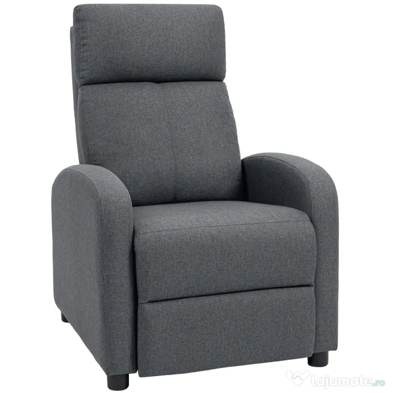 HOMCOM Fotoliu Relax și Reclinabil la 135° cu Suport de Picioare în Material Textil, 69x87x100.5 cm, Gri | Aosom Romania