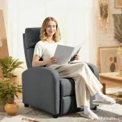 HOMCOM Fotoliu Relax și Reclinabil la 135° cu Suport de Picioare în Material Textil, 69x87x100.5 cm, Gri | Aosom Romania