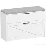 HOMCOM Bancă Pantofar de Intrare, Pantofar cu Săriță Capitonată Lavabilă, Antă Rabatabilă, Compartiment cu Închidere Lentă, Rafturi Reglabile, pentru 8 Perechi de Pantofi, Hol Coridor Cameră, Alb | Aosom Romania