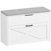 HOMCOM Bancă Pantofar de Intrare, Pantofar cu Săriță Capitonată Lavabilă, Antă Rabatabilă, Compartiment cu Închidere Lentă, Rafturi Reglabile, pentru 8 Perechi de Pantofi, Hol Coridor Cameră, Alb | Aosom Romania