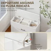 HOMCOM Bancă Pantofar de Intrare, Pantofar cu Săriță Capitonată Lavabilă, Antă Rabatabilă, Compartiment cu Închidere Lentă, Rafturi Reglabile, pentru 8 Perechi de Pantofi, Hol Coridor Cameră, Alb | Aosom Romania