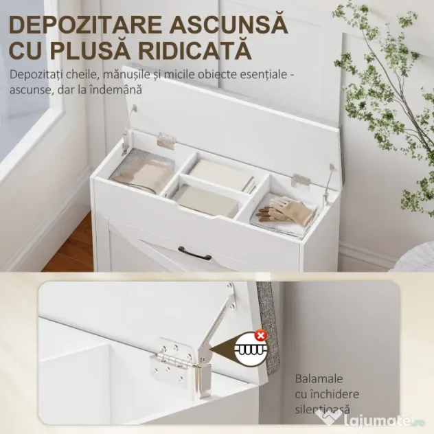 HOMCOM Bancă Pantofar de Intrare, Pantofar cu Săriță Capitonată Lavabilă, Antă Rabatabilă, Compartiment cu Închidere Lentă, Rafturi Reglabile, pentru 8 Perechi de Pantofi, Hol Coridor Cameră, Alb | Aosom Romania