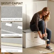 HOMCOM Bancă Pantofar de Intrare, Pantofar cu Săriță Capitonată Lavabilă, Antă Rabatabilă, Compartiment cu Închidere Lentă, Rafturi Reglabile, pentru 8 Perechi de Pantofi, Hol Coridor Cameră, Alb | Aosom Romania