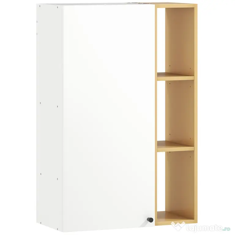 HOMCOM Dulap de Baie Suspendat cu Uși Soft Close, Dulap de Baie Suspendat cu Rafturi Reglabile și 3 Rafturi Deschise, 59.5x30x90 cm, Alb și Culoare Lemn | Aosom Romania
