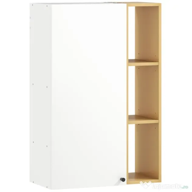 HOMCOM Dulap de Baie Suspendat cu Uși Soft Close, Dulap de Baie Suspendat cu Rafturi Reglabile și 3 Rafturi Deschise, 59.5x30x90 cm, Alb și Culoare Lemn | Aosom Romania