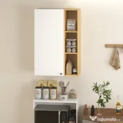 HOMCOM Dulap de Baie Suspendat cu Uși Soft Close, Dulap de Baie Suspendat cu Rafturi Reglabile și 3 Rafturi Deschise, 59.5x30x90 cm, Alb și Culoare Lemn | Aosom Romania