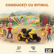 AIYAPLAY Mașină Electrică pentru Copii 3-6 Ani, Licențiată Oficial de CAT, 12V, Control Manual și cu Telecomandă, Galben | Aosom Romania