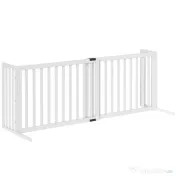 PawHut Poartă pentru Câini Pliabilă de Siguranță Extensibilă 102-183 cm cu 2 Suporturi Detașabile, Panouri Laterale, Poartă din Lemn pentru Câini de Talie Mică și Medie, Barieră Protectoare pentru Scări | Aosom Romania 