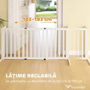 PawHut Poartă pentru Câini Pliabilă de Siguranță Extensibilă 102-183 cm cu 2 Suporturi Detașabile, Panouri Laterale, Poartă din Lemn pentru Câini de Talie Mică și Medie, Barieră Protectoare pentru Scări | Aosom Romania 