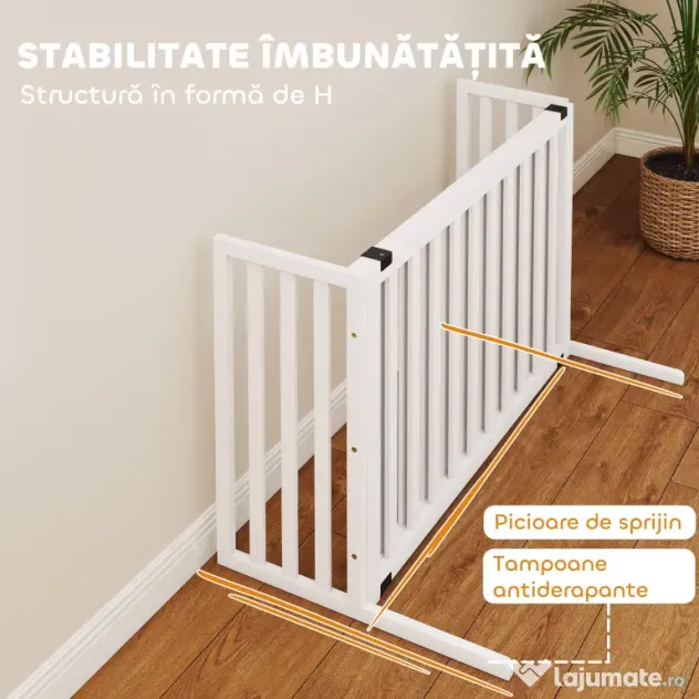 PawHut Poartă pentru Câini Pliabilă de Siguranță Extensibilă 102-183 cm cu 2 Suporturi Detașabile, Panouri Laterale, Poartă din Lemn pentru Câini de Talie Mică și Medie, Barieră Protectoare pentru Scări | Aosom Romania
