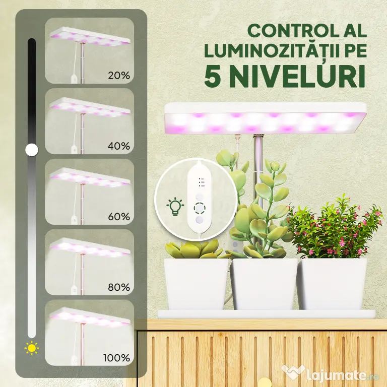 Outsunny Lampă pentru Plante cu 30 de Lumini LED și 3 Vase 31.8x13.4x35.6 cm Alb | Aosom Romania