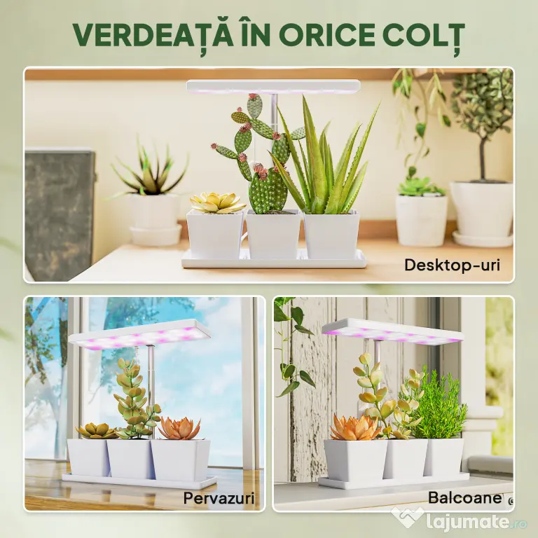 Outsunny Lampă pentru Plante cu 30 de Lumini LED și 3 Vase 31.8x13.4x35.6 cm Alb | Aosom Romania