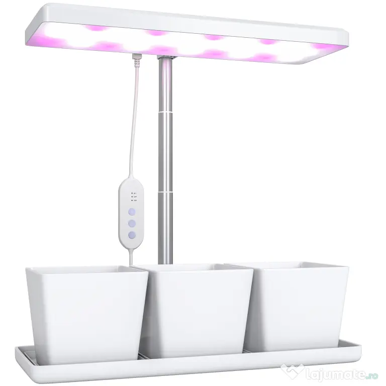 Outsunny Lampă pentru Plante cu 30 de Lumini LED și 3 Vase 31.8x13.4x35.6 cm Alb