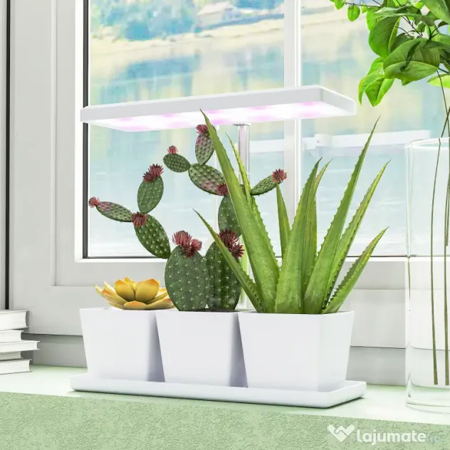 Outsunny Lampă pentru Plante cu 30 de Lumini LED și 3 Vase 31.8x13.4x35.6 cm Alb