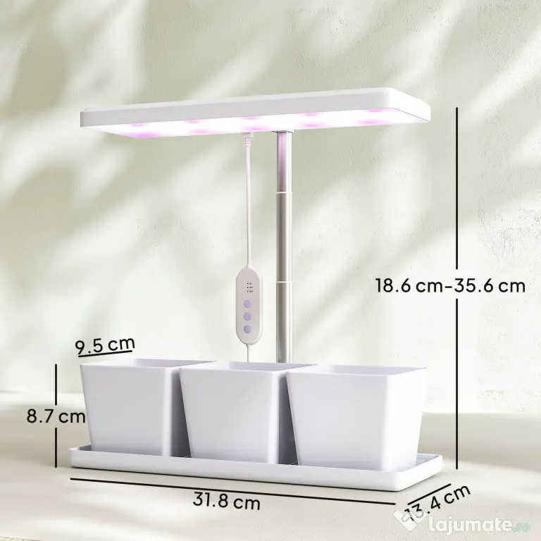 Outsunny Lampă pentru Plante cu 30 de Lumini LED și 3 Vase 31.8x13.4x35.6 cm Alb