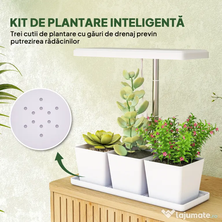 Outsunny Lampă pentru Plante cu 30 de Lumini LED și 3 Vase 31.8x13.4x35.6 cm Alb