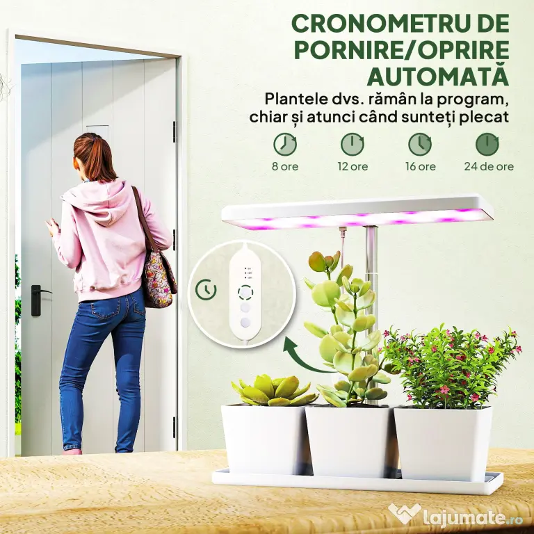 Outsunny Lampă pentru Plante cu 30 de Lumini LED și 3 Vase 31.8x13.4x35.6 cm Alb