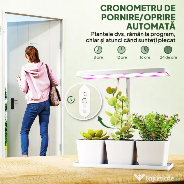 Outsunny Lampă pentru Plante cu 30 de Lumini LED și 3 Vase 31.8x13.4x35.6 cm Alb