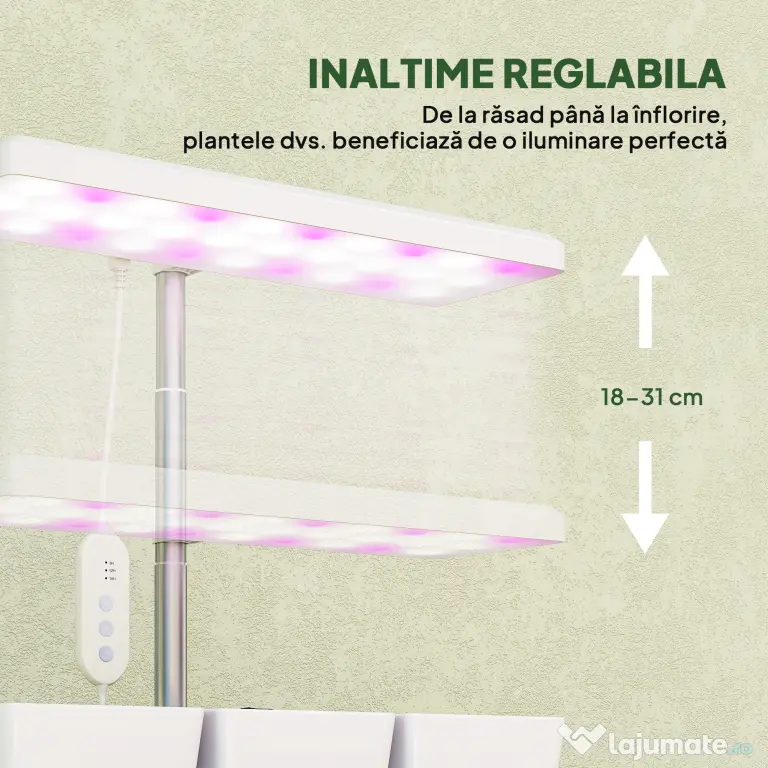 Outsunny Lampă pentru Plante cu 30 de Lumini LED și 3 Vase 31.8x13.4x35.6 cm Alb