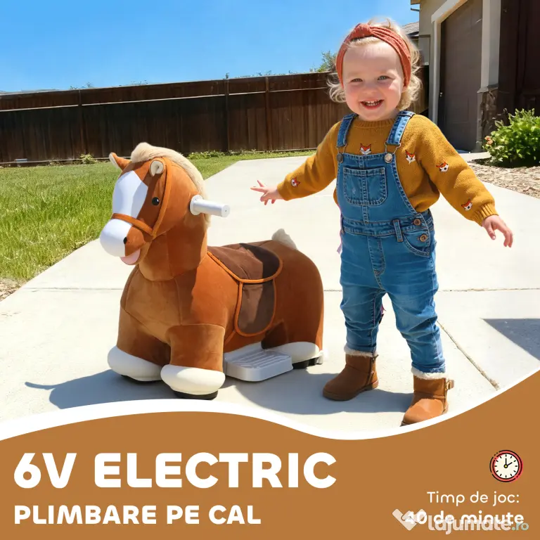 AIYAPLAY Cal Electric de Călărit, Jucărie pe Baterii cu Acoperire Lavabilă și Roți Silențioase, Maro | Aosom Romania