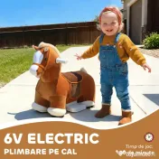 AIYAPLAY Cal Electric de Călărit, Jucărie pe Baterii cu Acoperire Lavabilă și Roți Silențioase, Maro | Aosom Romania 