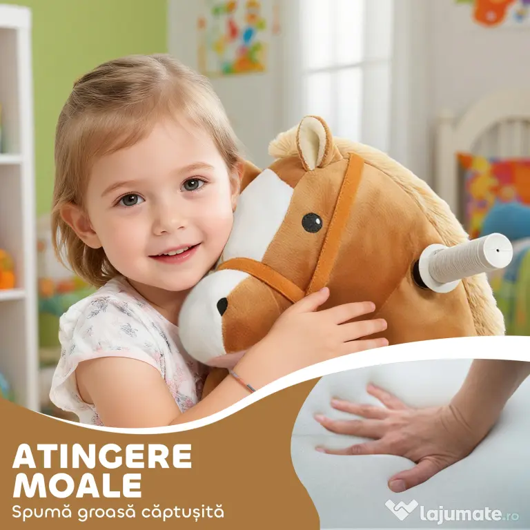 AIYAPLAY Cal Electric de Călărit, Jucărie pe Baterii cu Acoperire Lavabilă și Roți Silențioase, Maro | Aosom Romania