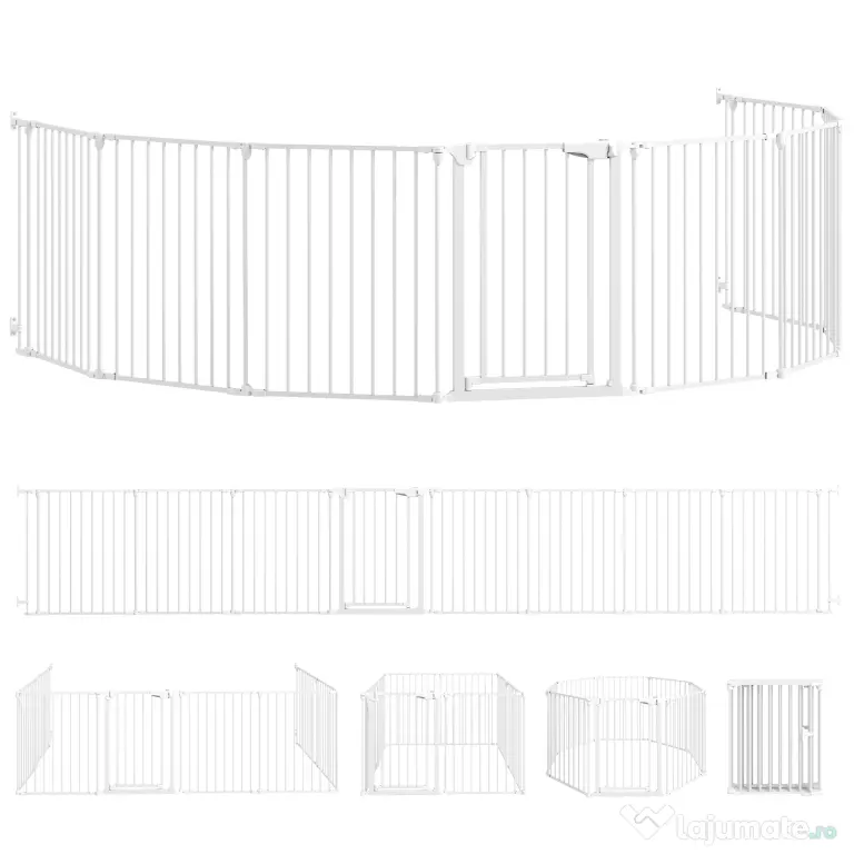 PawHut Gard pentru Câini cu 8 Panouri Modulabile cu Închidere Automată, din Oțel și ABS, 61x3x75 cm, Alb | Aosom Romania
