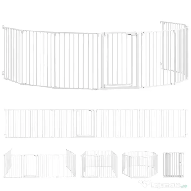 PawHut Gard pentru Câini cu 8 Panouri Modulabile cu Închidere Automată, din Oțel și ABS, 61x3x75 cm, Alb | Aosom Romania