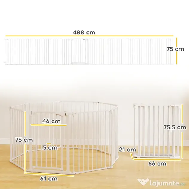 PawHut Gard pentru Câini cu 8 Panouri Modulabile cu Închidere Automată, din Oțel și ABS, 61x3x75 cm, Alb | Aosom Romania