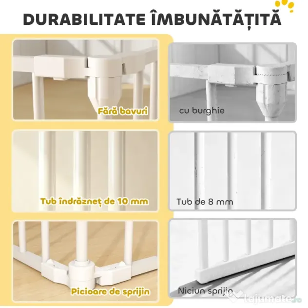 PawHut Gard pentru Câini cu 8 Panouri Modulabile cu Închidere Automată, din Oțel și ABS, 61x3x75 cm, Alb | Aosom Romania