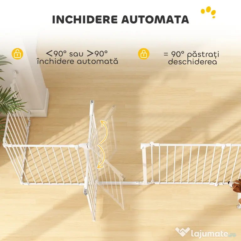 PawHut Gard pentru Câini cu 8 Panouri Modulabile cu Închidere Automată, din Oțel și ABS, 61x3x75 cm, Alb | Aosom Romania