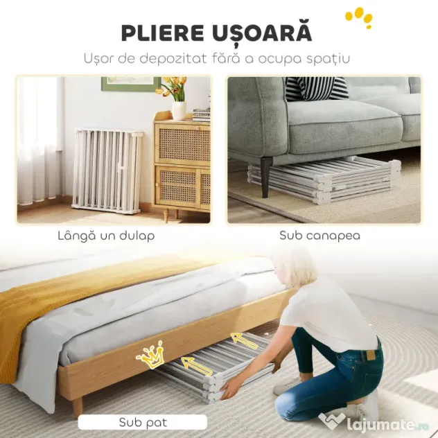 PawHut Gard pentru Câini cu 8 Panouri Modulabile cu Închidere Automată, din Oțel și ABS, 61x3x75 cm, Alb | Aosom Romania