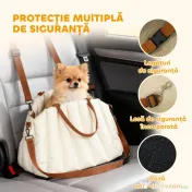 PawHut Scaun Auto pentru Câini Mici cu Lesă și Bază Antiderapantă, Convertibil în Geantă pentru Animale, Crem | Aosom Romania