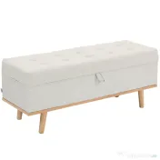 HOMCOM Taburet depozitare 80L, material textil, picioare lemn, 118x42x45 cm, crem | Aosom Romania 