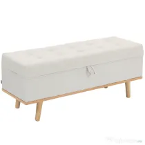 HOMCOM Taburet depozitare 80L, material textil, picioare lemn, 118x42x45 cm, crem | Aosom Romania
