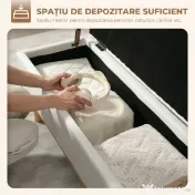 HOMCOM Taburet depozitare 80L, material textil, picioare lemn, 118x42x45 cm, crem | Aosom Romania 
