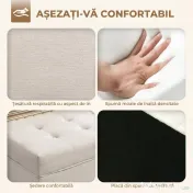 HOMCOM Taburet depozitare 80L, material textil, picioare lemn, 118x42x45 cm, crem | Aosom Romania 