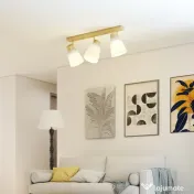 HOMCOM Candelabru de Tavan cu 3 Puncte de Lumină Reglabile la 90° și Dulii E27, Culoare Lemn