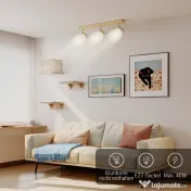 HOMCOM Candelabru de Tavan cu 3 Puncte de Lumină Reglabile la 90° și Dulii E27, Culoare Lemn