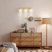 HOMCOM Candelabru de Tavan cu 3 Puncte de Lumină Reglabile la 90° și Dulii E27, Culoare Lemn