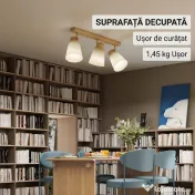 HOMCOM Candelabru de Tavan cu 3 Puncte de Lumină Reglabile la 90° și Dulii E27, Culoare Lemn