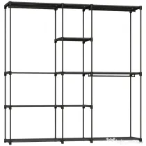 HOMCOM Dulap Garderobă din Material Textil cu 8 Rafturi și 3 Bare pentru Umerașe, 182x43x185 cm, Negru