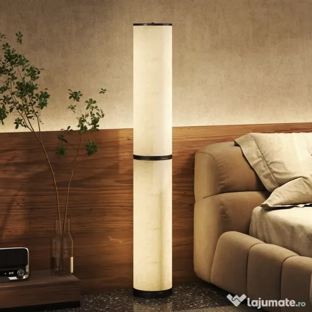 HOMCOM Lampă de Podea cu Telecomandă și Reglaj Temperatură 3000-6000K, Abajur din Material Textil, Ø20x135 cm, Bej | Aosom Romania