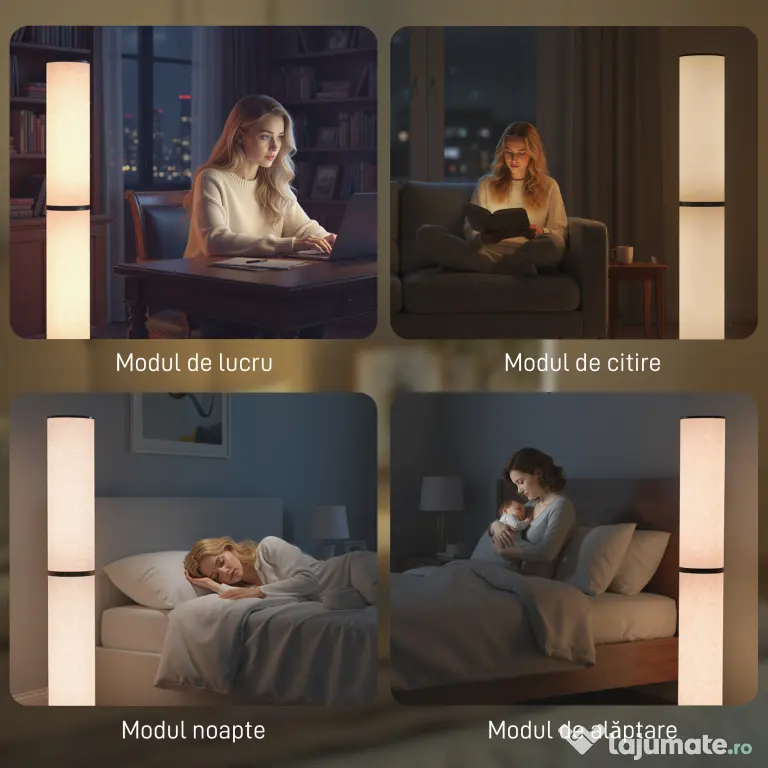 HOMCOM Lampă de Podea cu Telecomandă și Reglaj Temperatură 3000-6000K, Abajur din Material Textil, Ø20x135 cm, Bej | Aosom Romania
