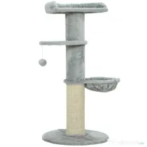 PawHut Ansamblu de joacă pentru pisici, 103.5 cm înălțime, cu pat și hamac, Gri | Aosom Romania