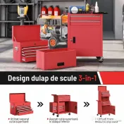 HOMCOM Cărucior pentru Scule din Oțel cu Încuietoare, 6 Sertare, 2 Dulapuri, Panou Perforat, Roți și Mâner, Roșu | Aosom Romania 