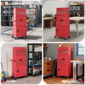 HOMCOM Cărucior pentru Scule din Oțel cu Încuietoare, 6 Sertare, 2 Dulapuri, Panou Perforat, Roți și Mâner, Roșu | Aosom Romania 