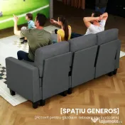 HOMCOM Canapea Extensibilă cu 3 Locuri cu Șezlong și Spațiu de Depozitare, 197x129x85 cm, Gri Închis | Aosom Romania